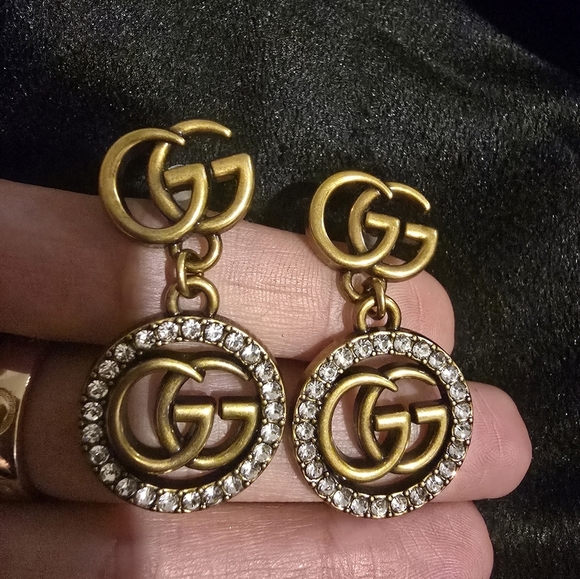 18kgp Gucci Gold and Silver Crystal Logo Earrings - Picture 5 of 7